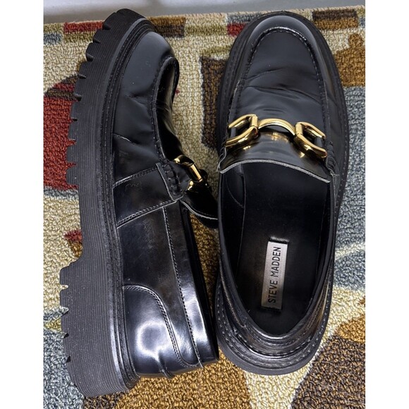 Steve Madden ZYLO Men’s Loafer Sz 12 Black  Lug Sole Gold Accent - Picture 3 of 6